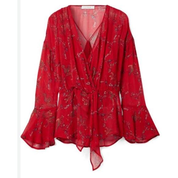 Iro Linette Floral Print Bell Sleeve Chiffon Blouse Top Long Sleeve